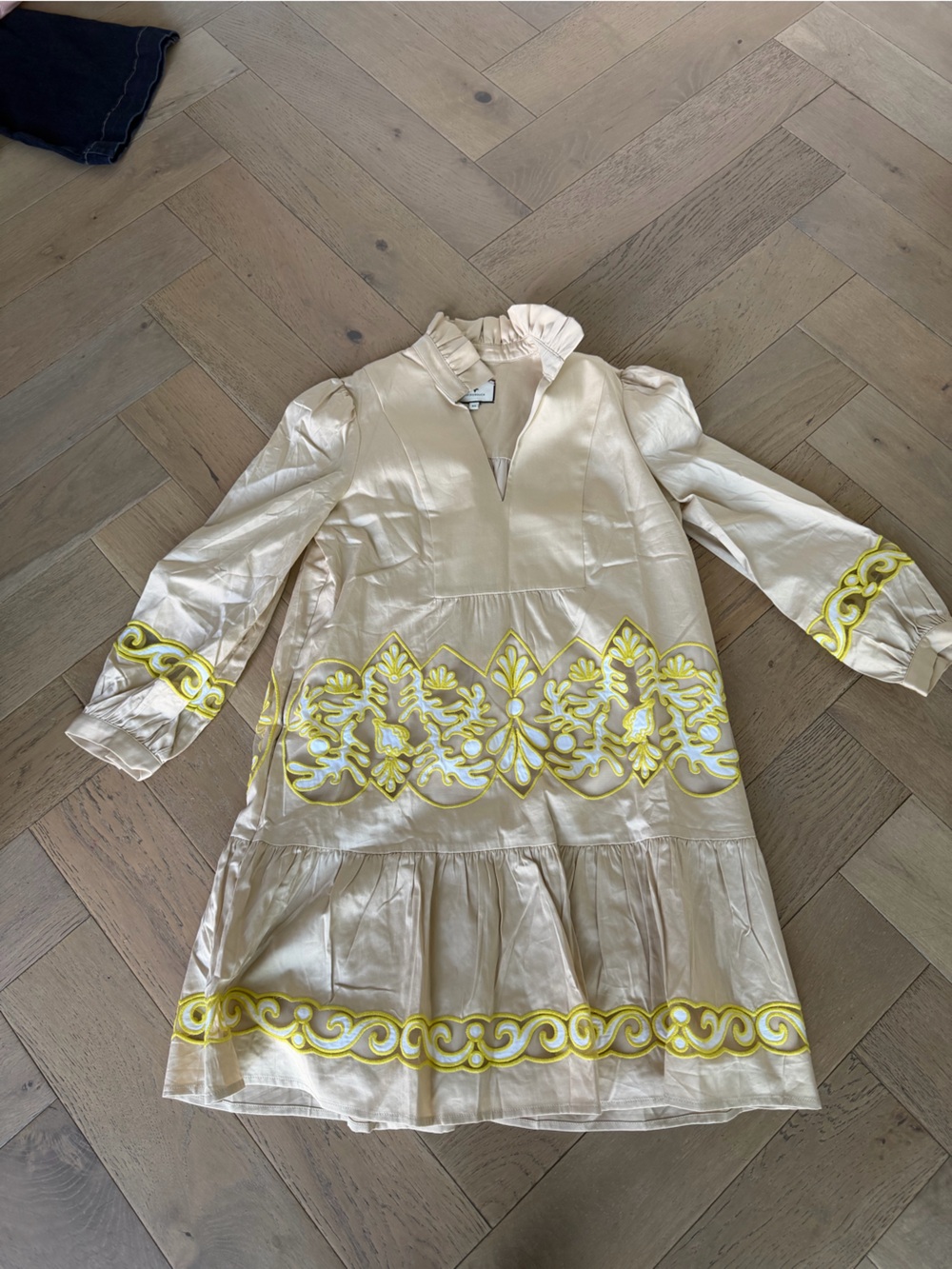 Tuckernuck Cream Tunic Jumpsuit with Yellow Embroidery